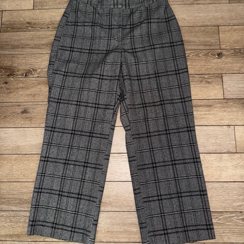UEC EXPRESS BLACK GREY WHITE PLAID HIGH RISE STRAIGHT ANKLE PANTS SZ 6